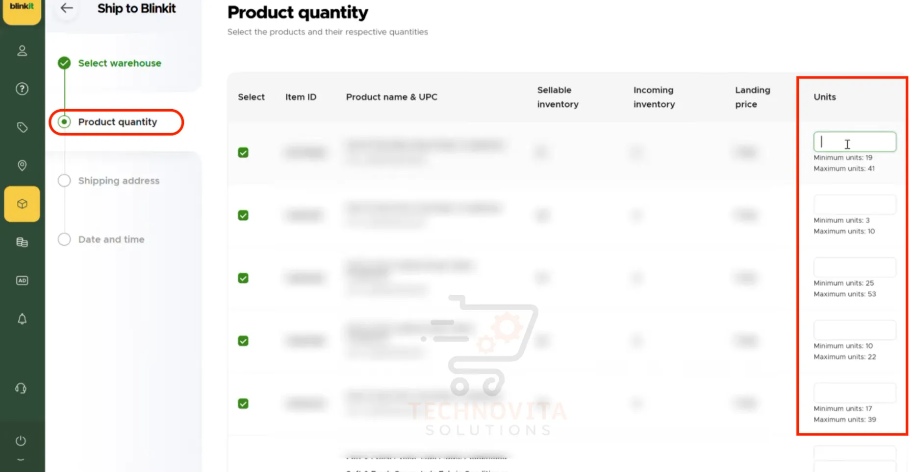 Selecting products and quantity recommendations in Blinkit