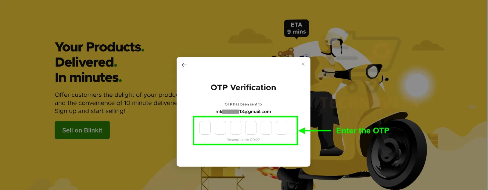 Enter Email and OTP for Blinkit Seller