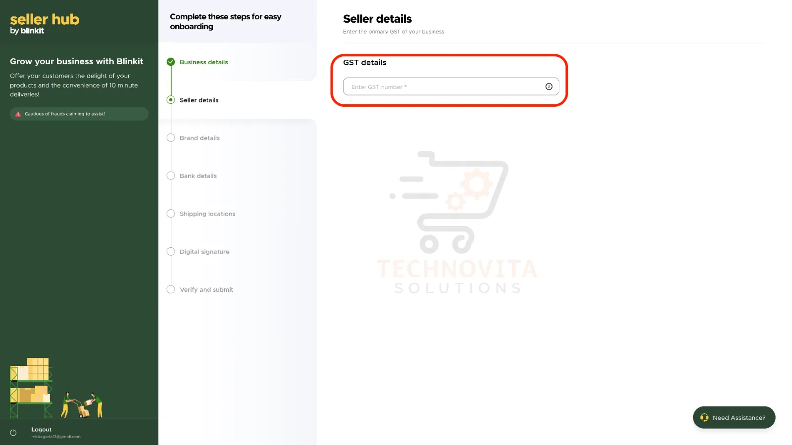 Enter GST Details Blinkit Seller