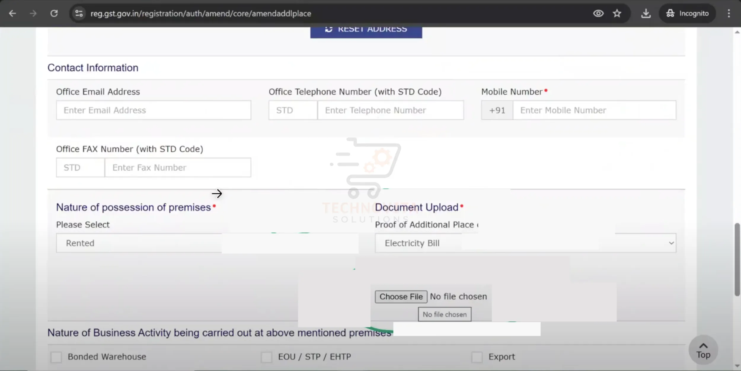 Enter Contact Details and Nature of Possession