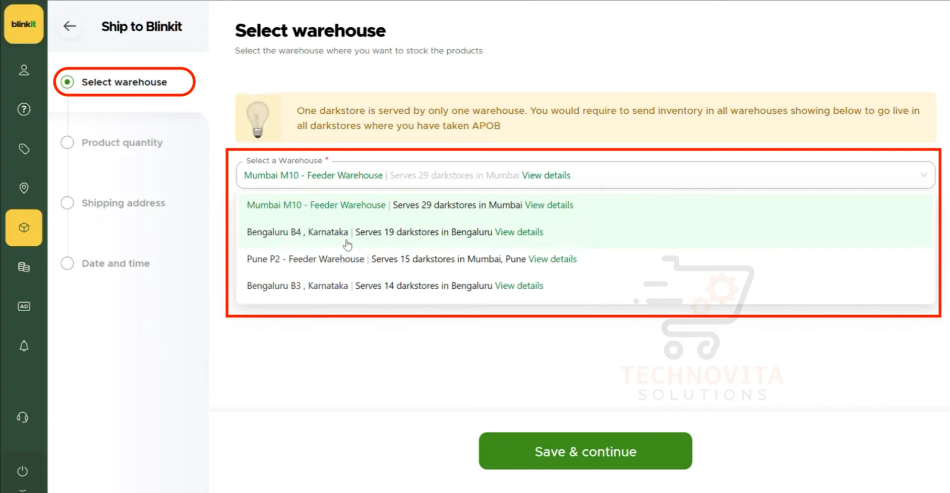 Warehouse selection in Blinkit shipment flow