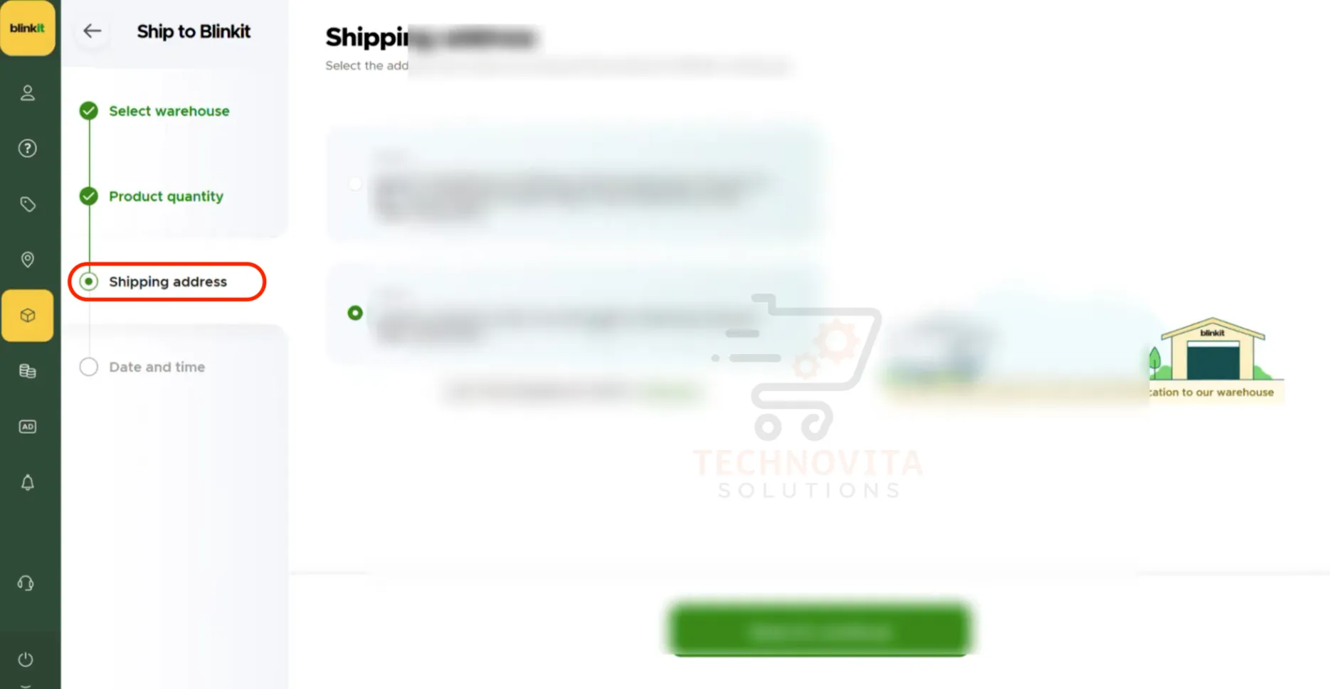 Choosing dispatch origin warehouse address in Blinkit
