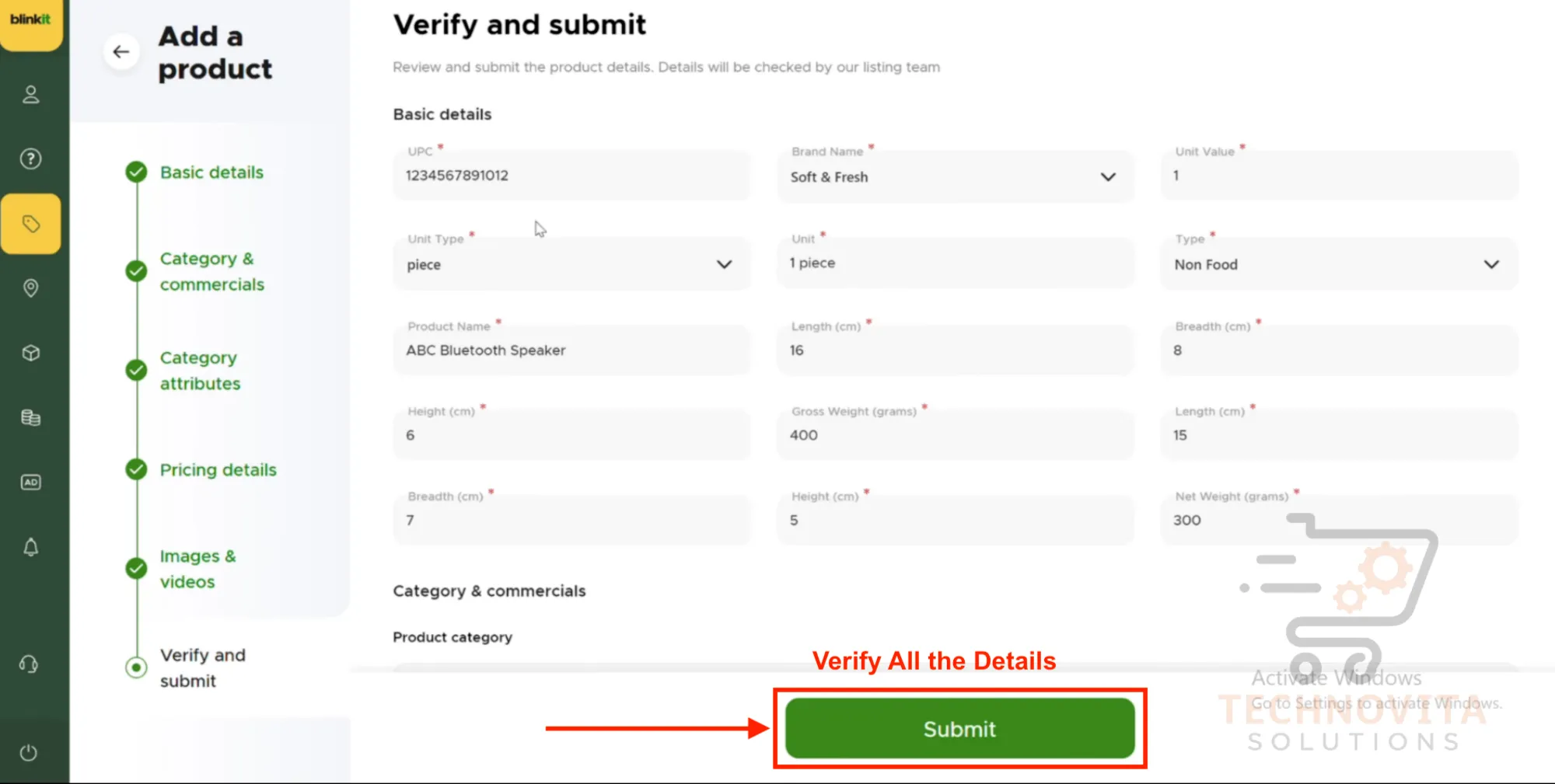 Final Review and Submit Product on Blinkit