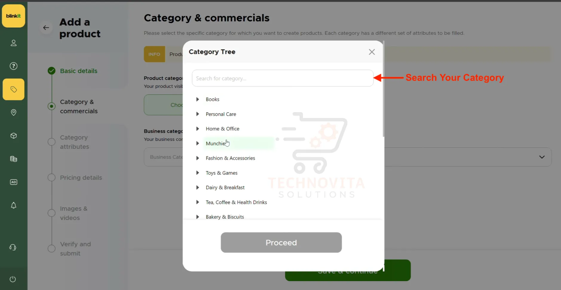 Choosing Product Category on Blinkit