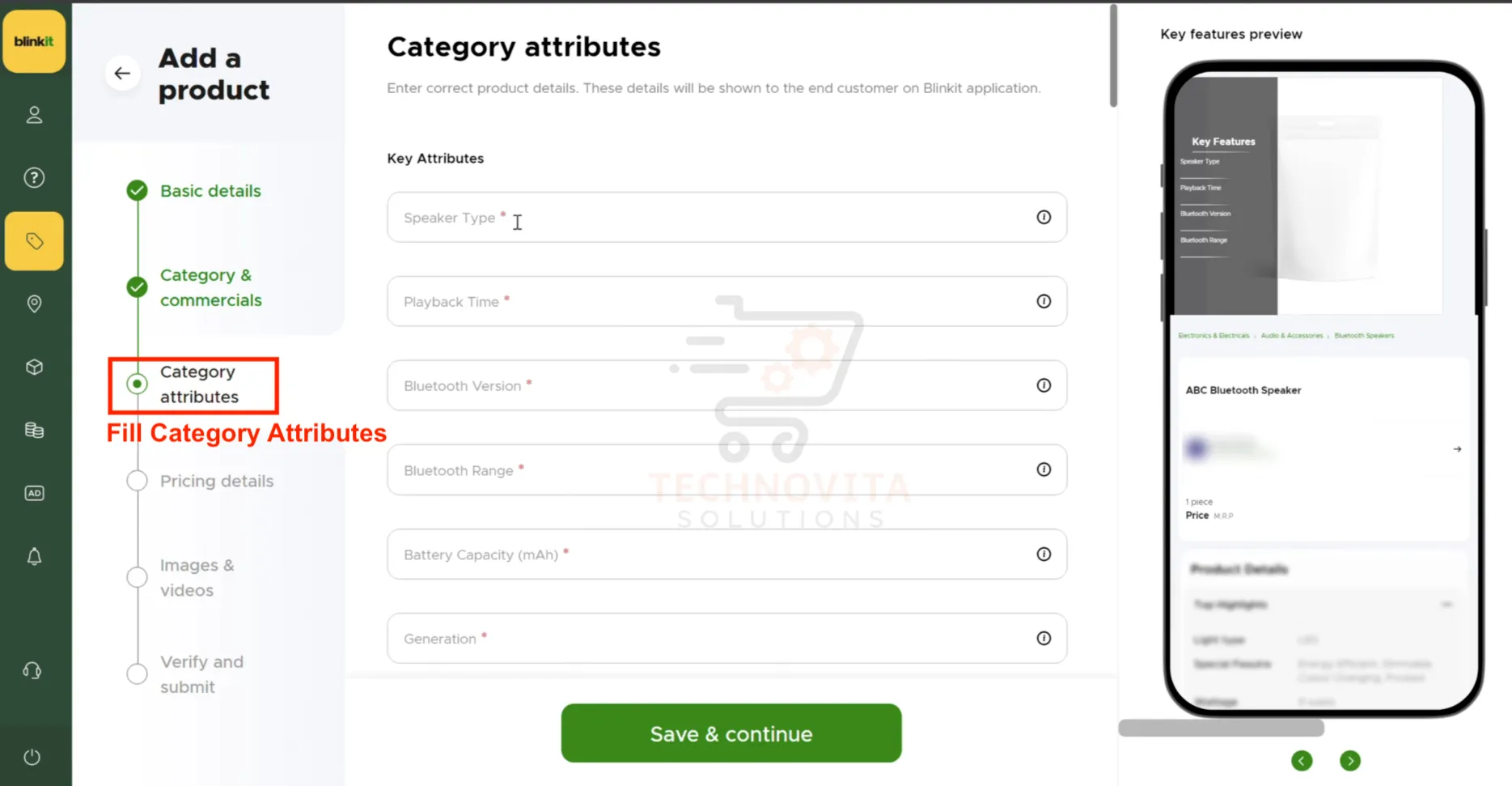 Filling Category Specific Attributes on Blinkit