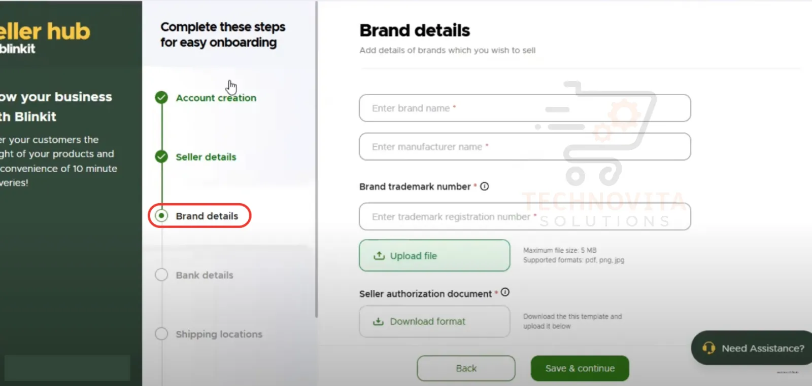 Fill Brand Details Blinkit Seller